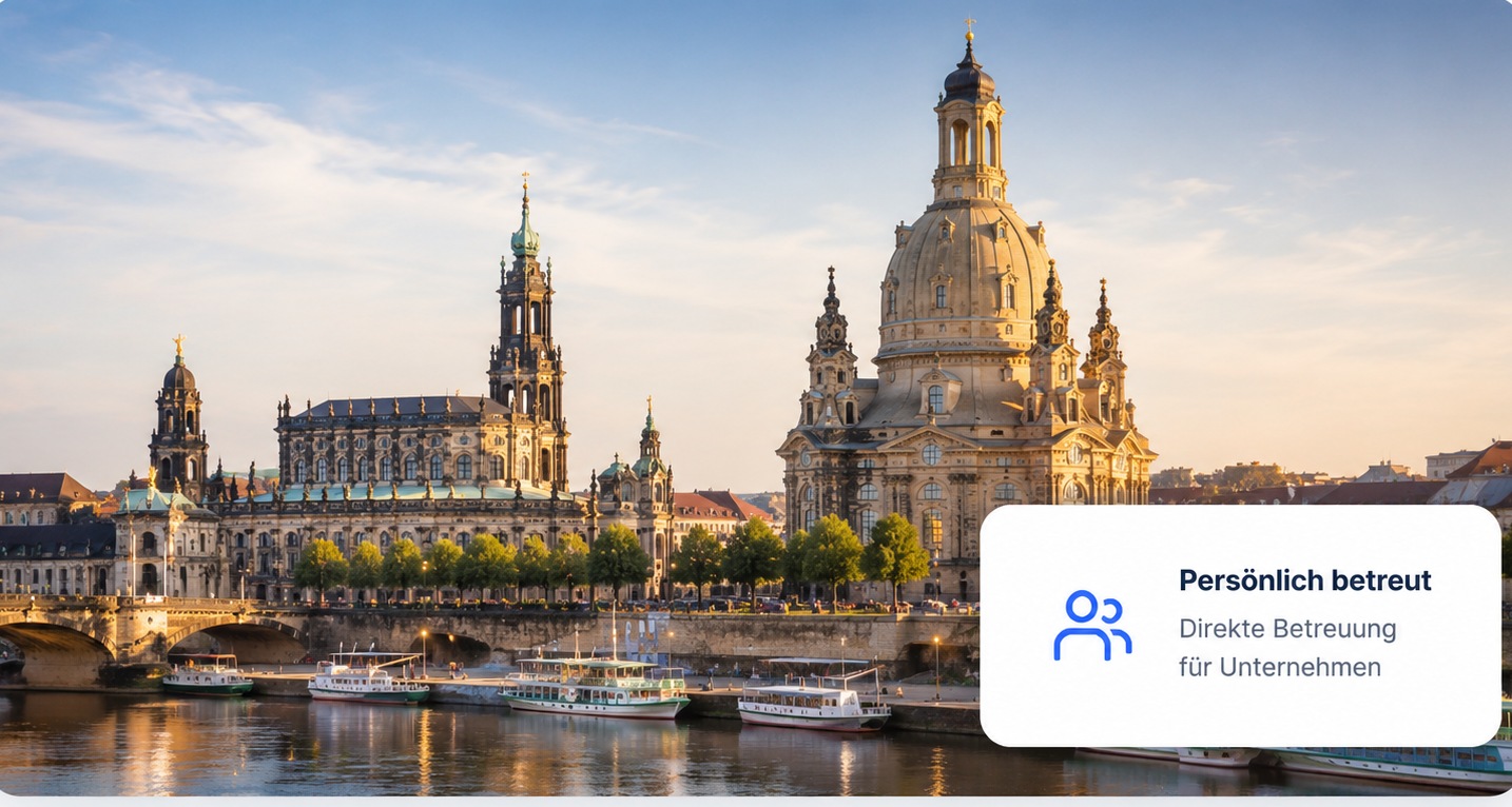 Dresden im goldenen Abendlicht – Frauenkirche, Hofkirche und Elbe als regionaler Bezug von DWC Websites